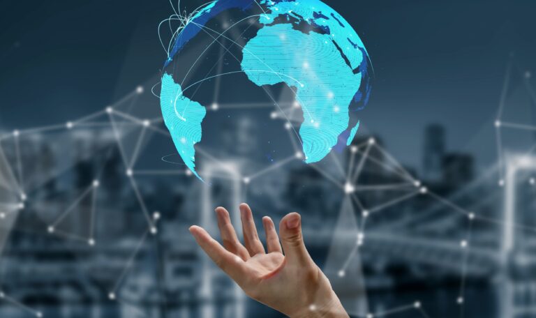 Global network connection visualization showing data exchange Thunk