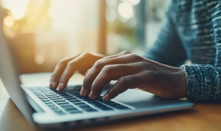 Close-Up of Hands Typing on Laptop Keyboard